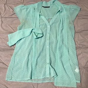 Aqua women’s top with scarf tie Maurices M button